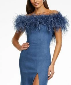 Ashley Lauren - 11122 Off Shoulder Denim Trumpet Gown