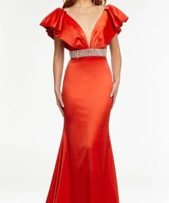 Ashley Lauren - 11130 Ruffled V-Neck Trumpet Gown