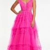Ashley Lauren - 11142 Plunging V-Neck Tired Ruffle Gown