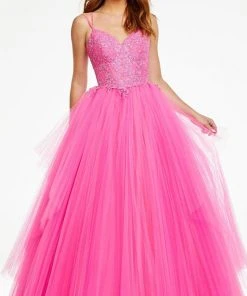 Ashley Lauren - 11146 Embroidered V-Neck Tulle Ballgown