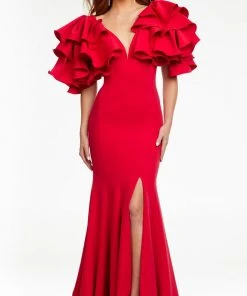 Ashley Lauren - 11171 Ruffled Sleeve Trumpet Gown