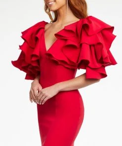 Ashley Lauren - 11171 Ruffled Sleeve Trumpet Gown