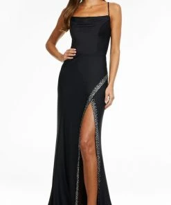 Ashley Lauren - 11184 Bead-Trimmed Slit Gown