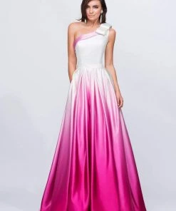 Ashley Lauren - 1132 Bow Accented Ombre Satin A-line Dress