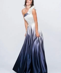 Ashley Lauren - 1132 Bow Accented Ombre Satin A-line Dress