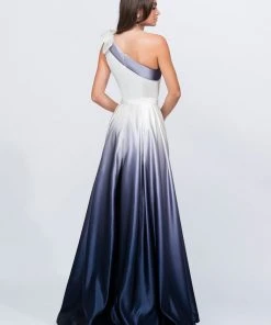 Ashley Lauren - 1132 Bow Accented Ombre Satin A-line Dress