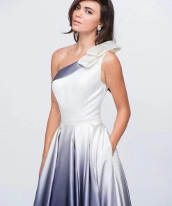 Ashley Lauren - 1132 Bow Accented Ombre Satin A-line Dress