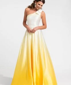 Ashley Lauren - 1132 Bow Accented Ombre Satin A-line Dress