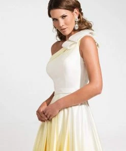 Ashley Lauren - 1132 Bow Accented Ombre Satin A-line Dress
