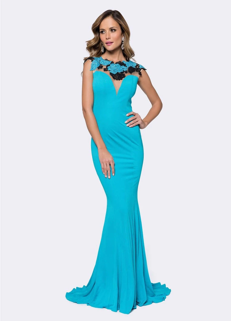 Ashley Lauren - 1145 Turquoise Embroidered Lace Evening Dress 3 Ashley Lauren - 1145 Turquoise Embroidered Lace Evening Dress