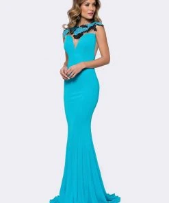 Ashley Lauren - 1145 Turquoise Embroidered Lace Evening Dress 5 Ashley Lauren - 1145 Turquoise Embroidered Lace Evening Dress