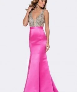 Ashley Lauren - 1149 Deep V-Neck Beaded Evening Dress