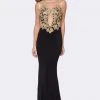 Ashley Lauren - 1186 Gold Embroidered Illusion Jewel Sheath Dress 1 Ashley Lauren - 1186 Gold Embroidered Illusion Jewel Sheath Dress