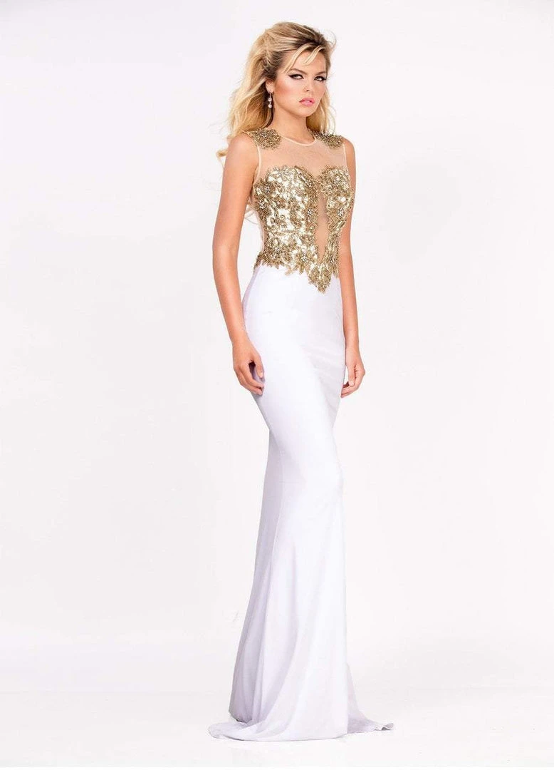 Ashley Lauren - 1186 Gold Embroidered Illusion Jewel Sheath Dress 5 Ashley Lauren - 1186 Gold Embroidered Illusion Jewel Sheath Dress