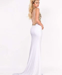 Ashley Lauren - 1186 Gold Embroidered Illusion Jewel Sheath Dress 9 Ashley Lauren - 1186 Gold Embroidered Illusion Jewel Sheath Dress