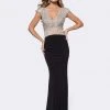 Ashley Lauren - 1188 Crystal Beaded Deep V-neck Sheath Dress