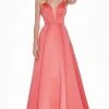 Ashley Lauren - 1384 Illusion Plunging V Neck Satin Gown 2 Ashley Lauren - 1384 Illusion Plunging V Neck Satin Gown
