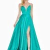 Ashley Lauren - 1390 Lace Up Open Back Satin Evening Dress