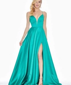 Ashley Lauren - 1390 Lace Up Open Back Satin Evening Dress