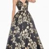 Ashley Lauren - 1395 Deep V-neck Floral Brocade Pleated Ballgown