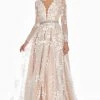 Ashley Lauren - 1396 Embroidered Long Sleeve Bateau A-line Dress