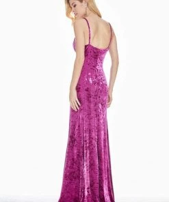 Ashley Lauren - 1400 Sleeveless Scoop Neck Crushed Velvet Long Dress