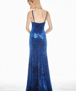 Ashley Lauren - 1400 Sleeveless Scoop Neck Crushed Velvet Long Dress