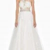 Ashley Lauren - 1402 Embroidered Halter Tulle Ballgown