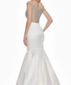 Ashley Lauren - 1407 Jewel Encrusted Off Shoulder Mermaid Gown
