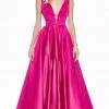 Ashley Lauren - 1409 Plunging V-Neck Satin A-Line Gown