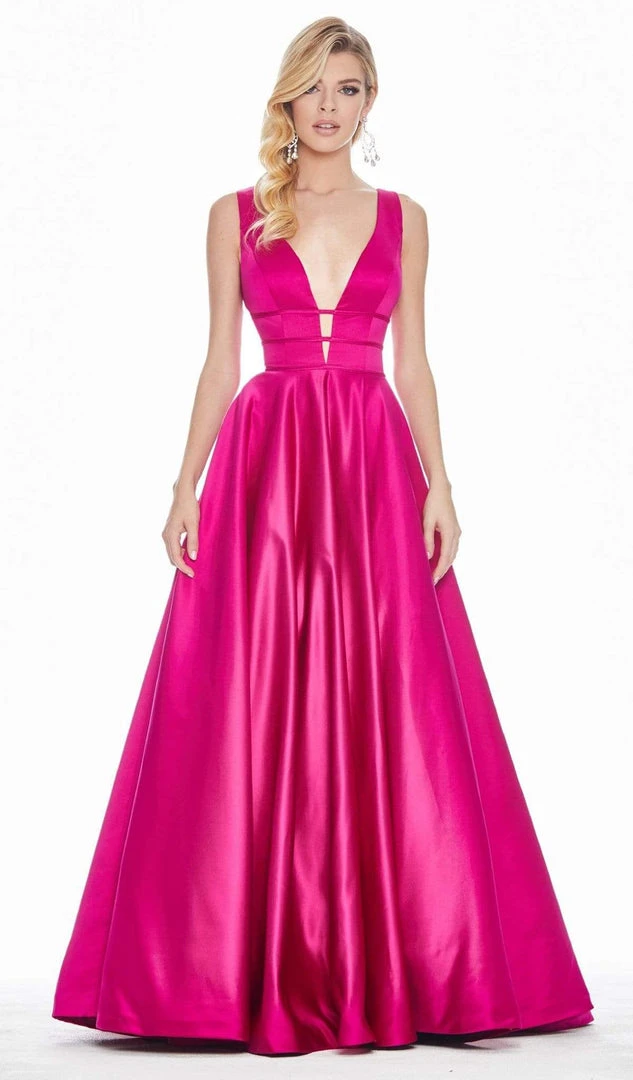 Ashley Lauren - 1409 Plunging V-Neck Satin A-Line Gown 3 Ashley Lauren - 1409 Plunging V-Neck Satin A-Line Gown