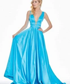 Ashley Lauren - 1409 Plunging V-Neck Satin A-Line Gown 12 Ashley Lauren - 1409 Plunging V-Neck Satin A-Line Gown
