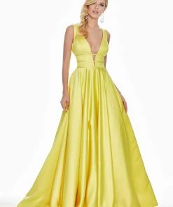 Ashley Lauren - 1409 Plunging V-Neck Satin A-Line Gown 14 Ashley Lauren - 1409 Plunging V-Neck Satin A-Line Gown