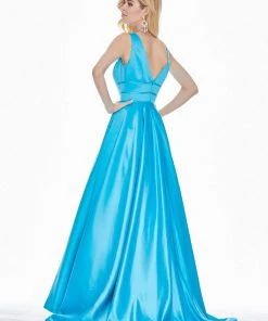 Ashley Lauren - 1409 Plunging V-Neck Satin A-Line Gown 13 Ashley Lauren - 1409 Plunging V-Neck Satin A-Line Gown