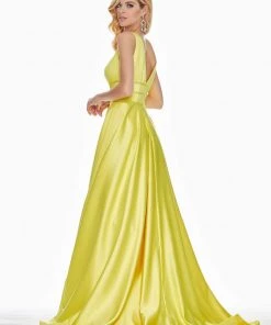 Ashley Lauren - 1409 Plunging V-Neck Satin A-Line Gown 15 Ashley Lauren - 1409 Plunging V-Neck Satin A-Line Gown