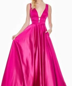 Ashley Lauren - 1409 Plunging V-Neck Satin A-Line Gown 11 Ashley Lauren - 1409 Plunging V-Neck Satin A-Line Gown
