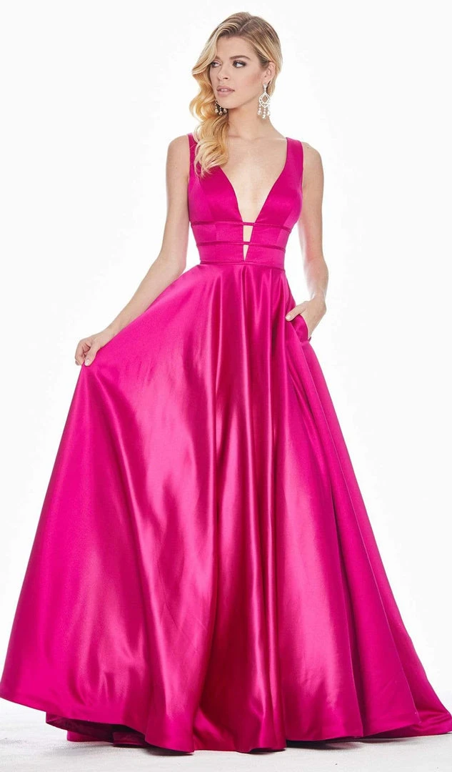 Ashley Lauren - 1409 Plunging V-Neck Satin A-Line Gown 5 Ashley Lauren - 1409 Plunging V-Neck Satin A-Line Gown