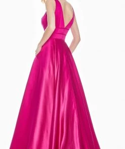 Ashley Lauren - 1409 Plunging V-Neck Satin A-Line Gown 10 Ashley Lauren - 1409 Plunging V-Neck Satin A-Line Gown