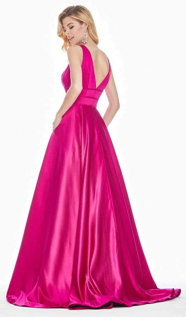 Ashley Lauren - 1409 Plunging V-Neck Satin A-Line Gown 4 Ashley Lauren - 1409 Plunging V-Neck Satin A-Line Gown