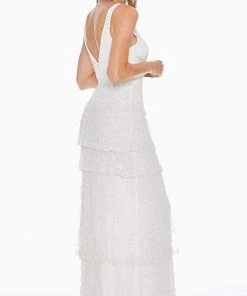 Ashley Lauren - 1422 Beaded Tiered Plunging V-Neck Dress