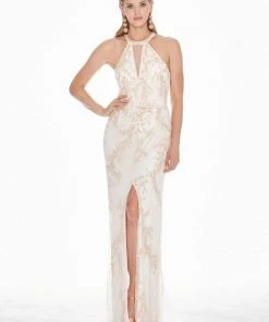 Ashley Lauren - 1427 Sequined Blouson Bodice High Slit Gown 10 Ashley Lauren - 1427 Sequined Blouson Bodice High Slit Gown