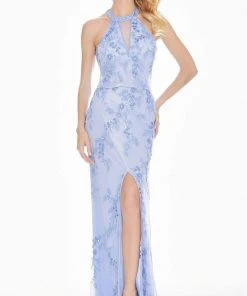 Ashley Lauren - 1427 Sequined Blouson Bodice High Slit Gown