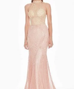 Ashley Lauren - 1436 Beaded High Halter Trumpet Dress
