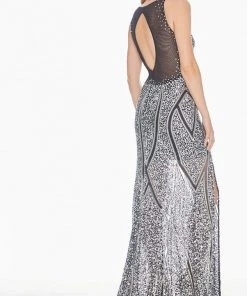Ashley Lauren - 1438 Beaded Sequin Evening Gown With Slit