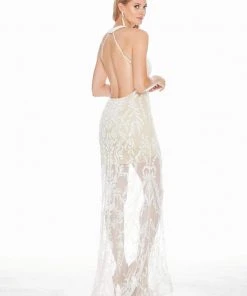 Ashley Lauren - 1441 Beaded Halter Open Back Dress