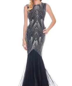 Ashley Lauren - 1444 Bedazzled Jewel Neck Tulle Mermaid Dress