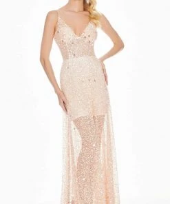 Ashley Lauren - 1459 Sparkly Beads And Sequins Sheer Evening Dress