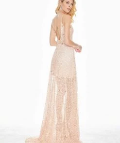 Ashley Lauren - 1459 Sparkly Beads And Sequins Sheer Evening Dress