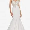 Ashley Lauren - 1485 Beaded Fringe Plunging V-neck Mermaid Dress