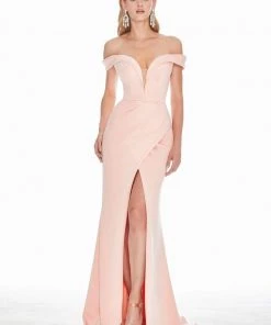 Ashley Lauren - 1497 Off-Shoulder Evening Dress With Slit